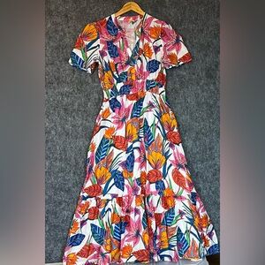 Vilagallo Dress Leila Floral Midi Dress US 10 EU 42 Colorful 100% Cotton